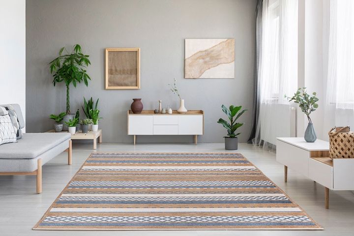Moretti Turijn Tapijt, 77x150 cm, Bruin en Blauw