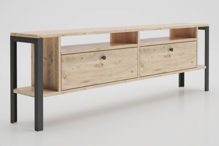 Atlanta TV-Meubel met Metalen Poten, Pijnboom & Zwart