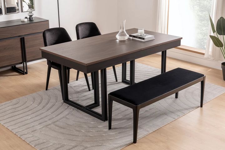 Line Eettafel, Walnoot en Zwart