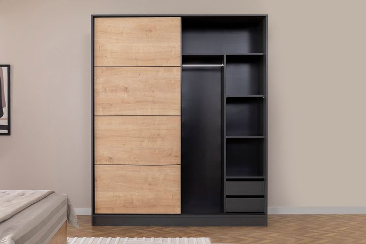 Panna Kledingkast met Schuifdeuren, Walnoot en Antraciet