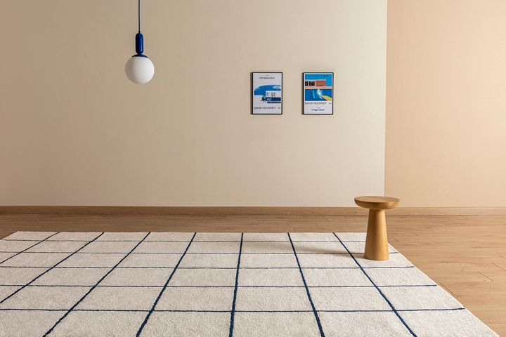 Emma Machinetapijt, 200x290 cm, Wit en Donkerblauw