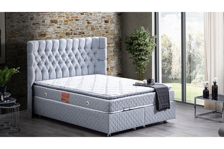 Napoli Box, Hoofdbord En Real Matras Met Pad, Lichtgrijs, 160X200