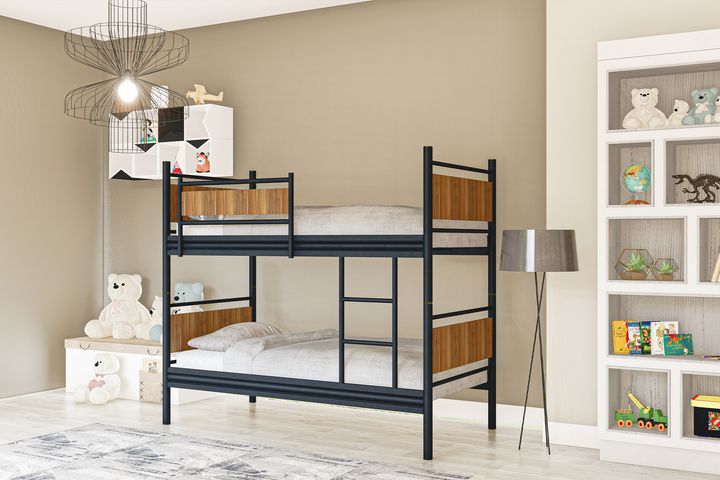 Star Stapelbed, 90x190cm, Zwart en Walnoot