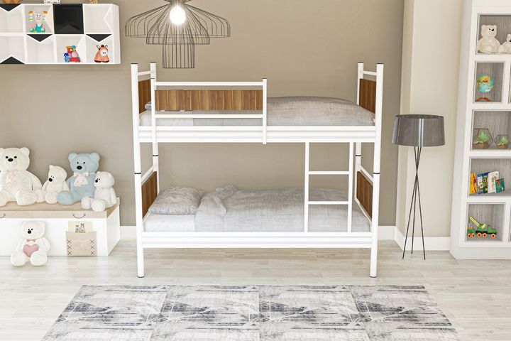 Star Stapelbed, 90x190cm, Wit en Walnoot