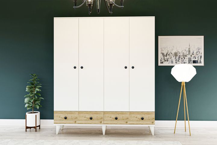Perlino Kledingkast met 4 Deuren, 2 Lades en Voeten