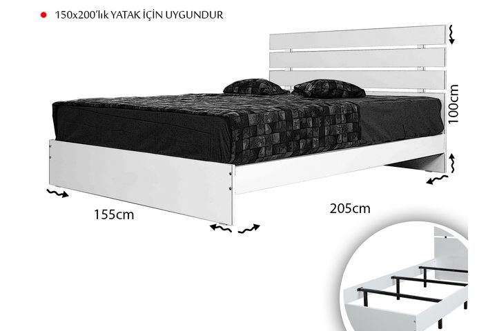 Pasific King Size Bed, 150 x 200 cm, White