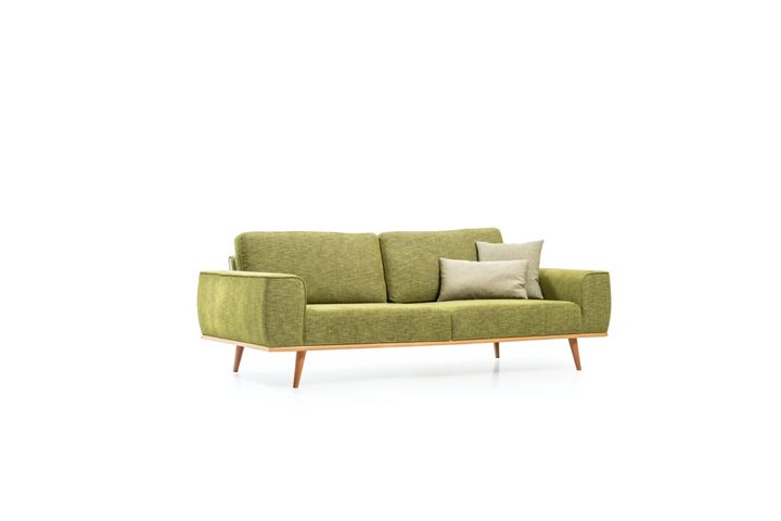 Merina 3-ZitsbankIn Linnen Stof Stof, Groene en Gele