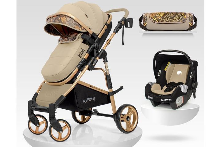 KİWİ BESTWAY İSKANDİNAV TASARIM BEBEK ARABASI SETİ LATTE