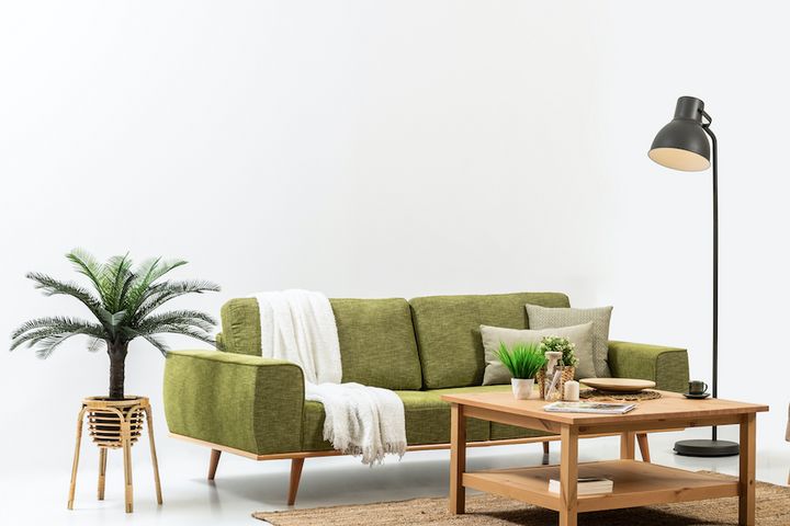Merina 3-ZitsbankIn Linnen Stof Stof, Groene en Gele