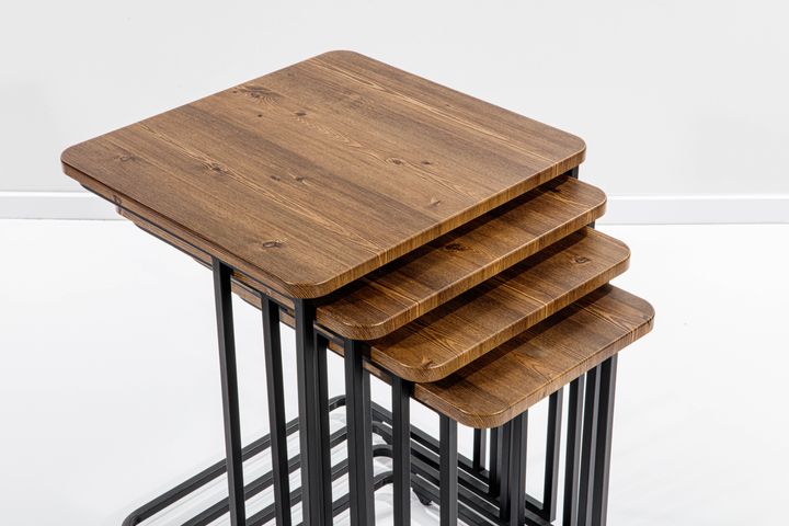 Mono C-Vormige Zettafels, 4 Stuks, Pijnboom