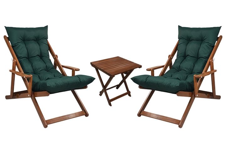 Bysay Opklapbare Houten Ligbeddenset met Armleuningen, 3-Delige, Groen en Walnoot