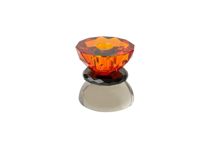 Mona Candle Holder, Orange & Grey