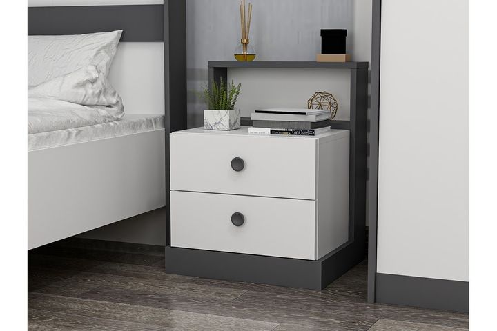 Life Bedside Table, White & Grey