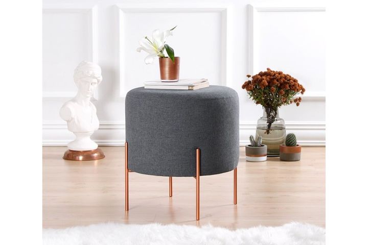 Copper Ronde Poef, Donkergrijs