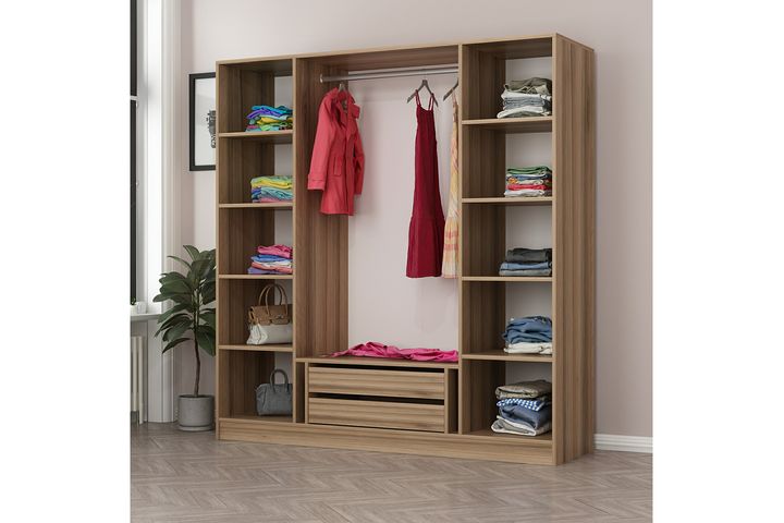Medway Tideway Kledingkast met 4 Deuren en 2 Lades, 210 cm Walnoot en Zwart