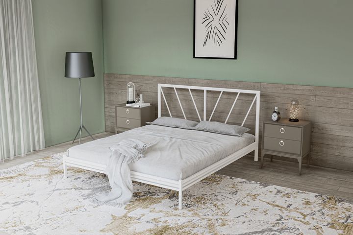 Ingolstadt Dobby Metalen Bedframe, 140x190 cm, Wit