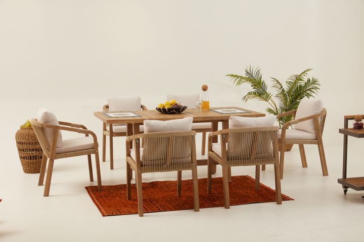 Monte Carlo Houten Tuinset, 6 Zits, Creme