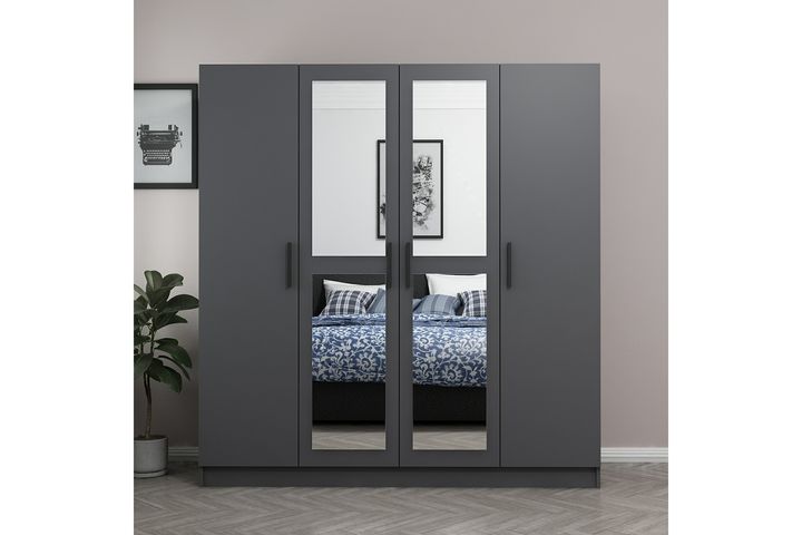 Medway Tideway Kledingkast met 4 Deuren, 2 Lades en Spiegel, 190 cm Antraciet