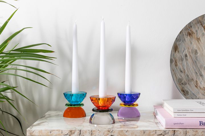 Mona Candle Holder, Orange & Grey
