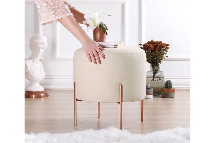Copper Ronde Poef, Creme