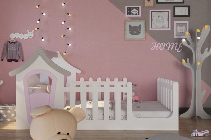 Lavra Children's Montessori Bed Frame, White & Grey