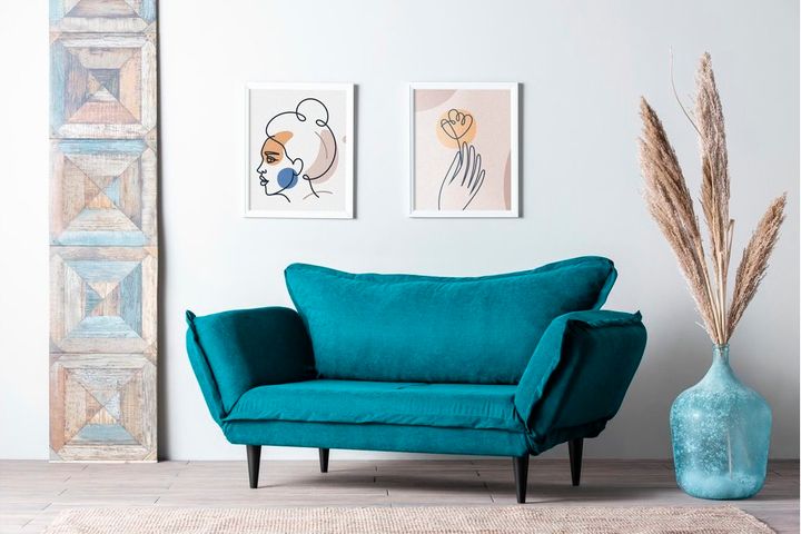 Futon Vino 2-Zitsbank, Groenblauw