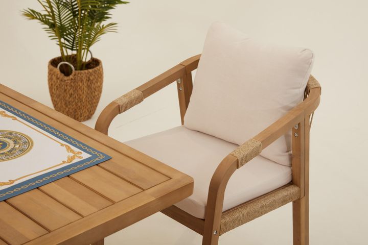 Monte Carlo Houten Tuinset, 6 Zits, Creme