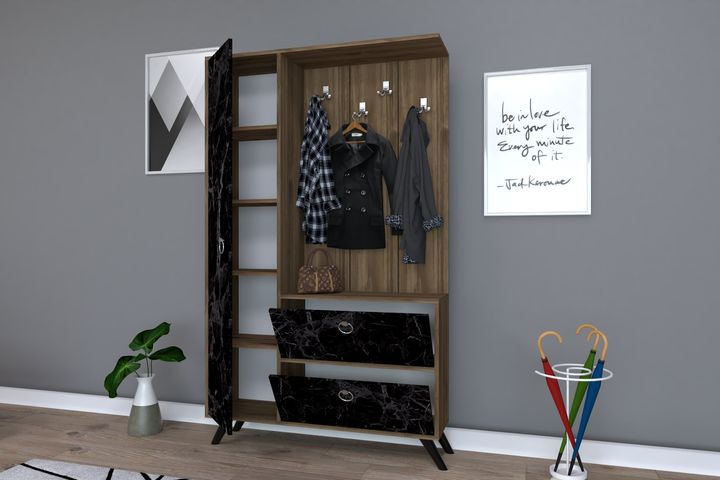 Twist Kledingkast met 3 Deuren en Rekken, Walnoot