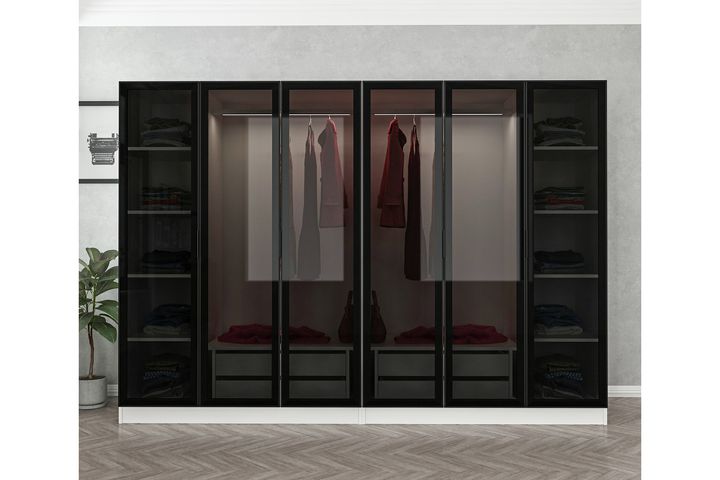 Medway Tideway Kledingkast met 6 Deuren en 4 Lades, 190 cm, Wit en Zwart