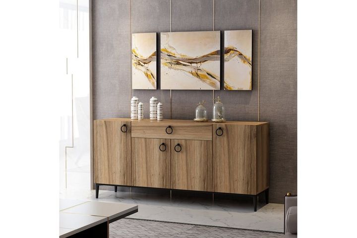 Medway Moon Moderne Dressoir, 160 cm, Goud en Walnoot