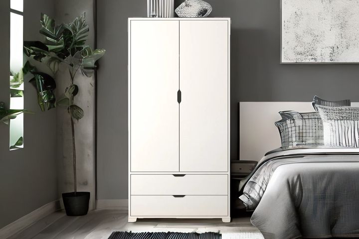 Matte Kledingkast met 2 Deuren & 2 Lades, Wit