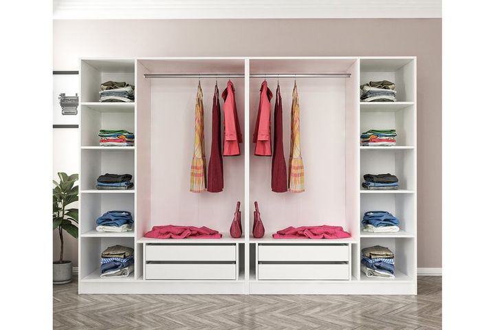Medway Kledingkast met 6 Deuren, 4 Lades en Spiegel, Wit
