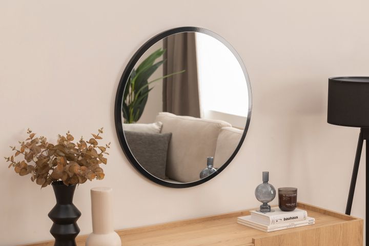Wood Ronde Wandspiegel, 60x60 cm, Zwart