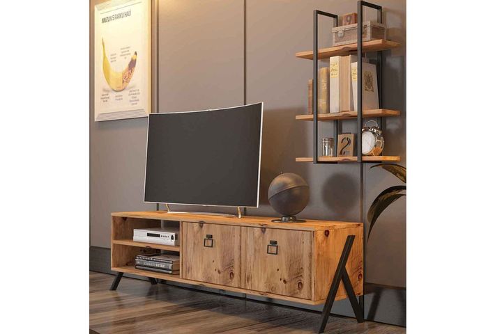 Yanke TV-Meubel met Rekken, 150 cm, Pijnboom