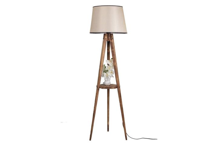 Francesca Houten Vloerlamp met Driepoot & Rek, Bruin & Dennenhout
