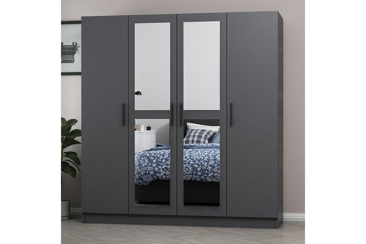 Medway Tideway Kledingkast met 4 Deuren, 2 Lades en Spiegel, 190 cm Antraciet