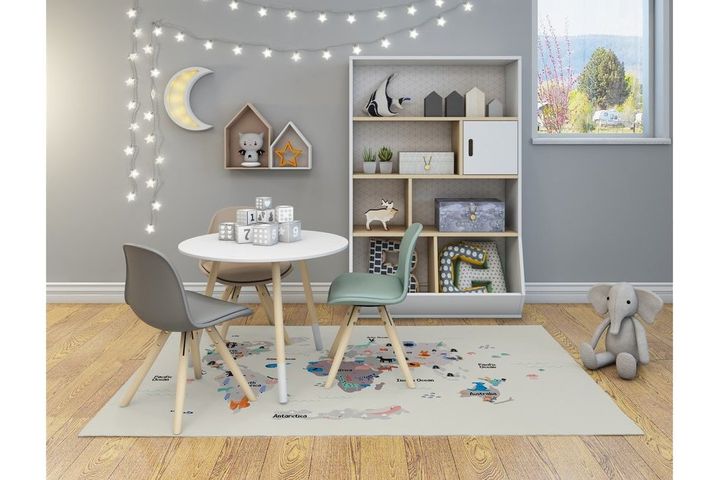 Cream World Map Children's Rug, 120 x 175 cm, Ecru