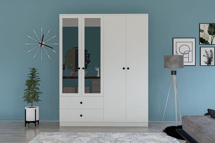 Metalia Novado Kledingkast met 4 Deuren, 2 Lades en Spiegel