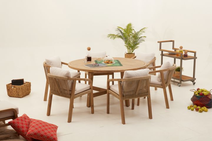 Monte Carlo Round Tuinset, 6 Zits, Creme