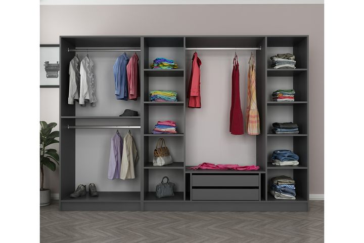 Medway Tideway Garderobe met 6 Glazen Deuren en 2 Laden, 210 cm, Antraciet en Zwart