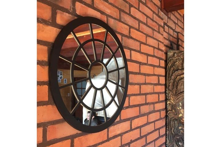 Wood Decoratieve Ronde Wandspiegel, 80 cm, Zwart