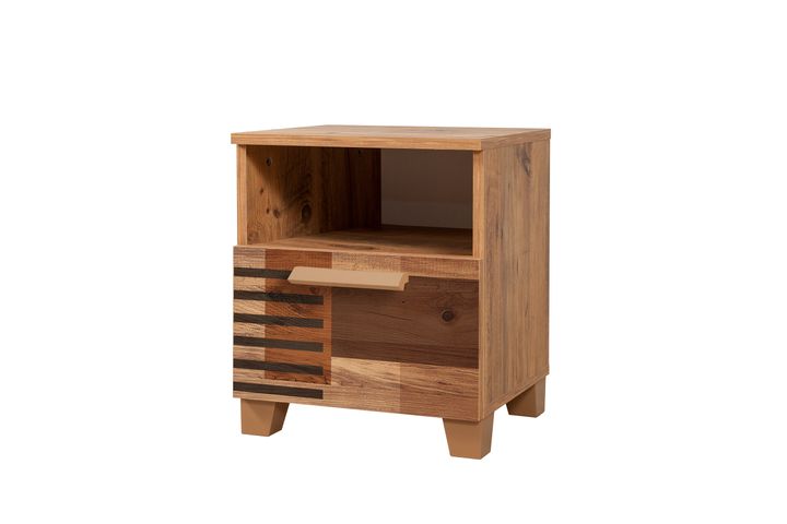 Leva Colorblock Bedside Table, Walnut