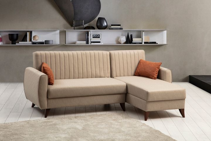 Alcoon Hoekbank met Slaapfunctie, Beige