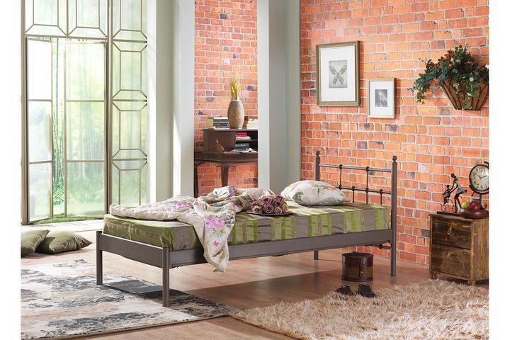 Lalas-S Metalen Bedframe, 90x200 cm, Bruin