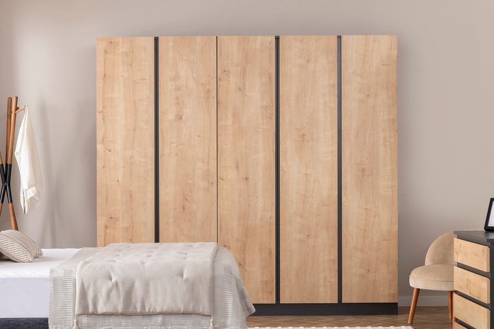Panna Soft Kledingkast met 5 Deuren, Walnoot en Antraciet