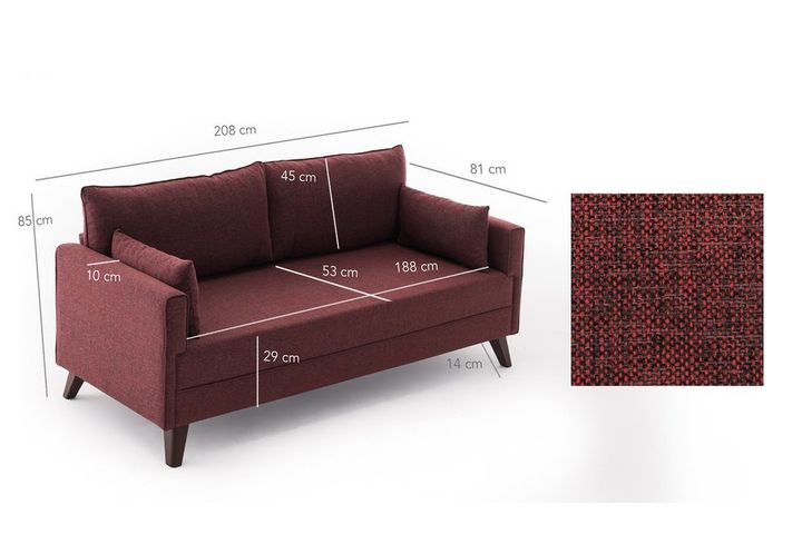 Bella Soft 3-Zitsbank, Wijnrood