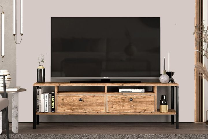 Alaluna TV-Meubel met Metalen Poten, 160 cm, Pijnboom