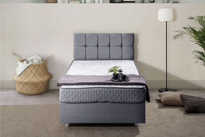 Paris Boxspringbed met Hoofdbord, 100x200 cm, Grijs