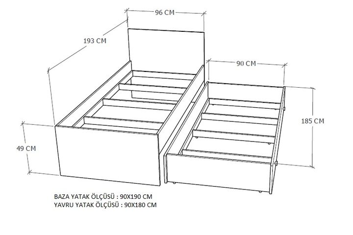 Calton Trundle Bed, 90 x 190 cm, White