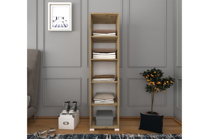 Manorala Kledingkast met 1 Deur en 5 Rekken, Wit en Eik